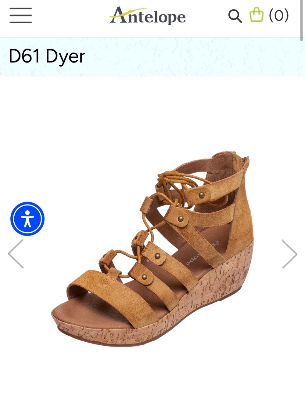 Antelope D61 Dyer Women's Cognac Suede Cork Wedge Sandal size 41/10